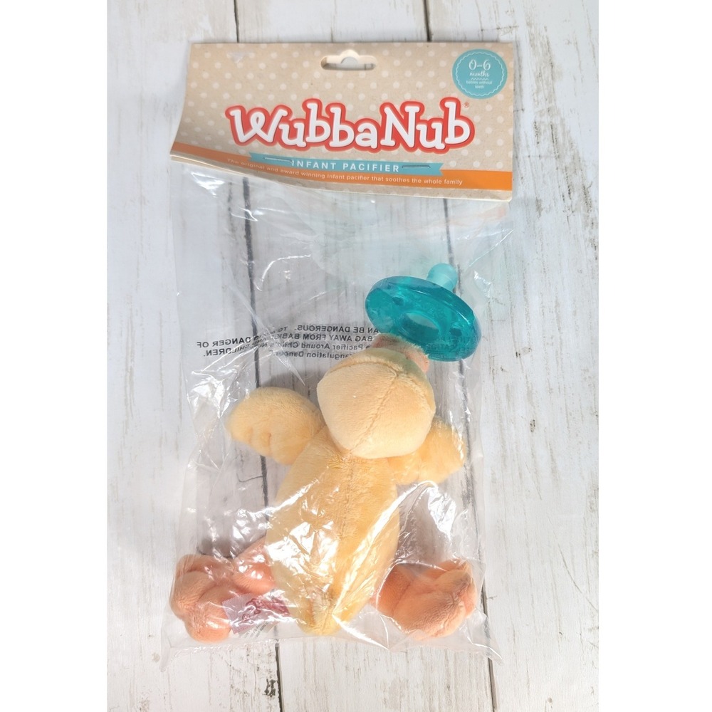 WubbaNub Infant Pacifier 0-6 Months Yellow Baby Duck Plush Silicone Soother NOS